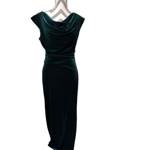 Vince Camuto Green Velvet Gown 10 Christmas Holiday Side-slit Cowl Neck Side Zip - Picture 1 of 8